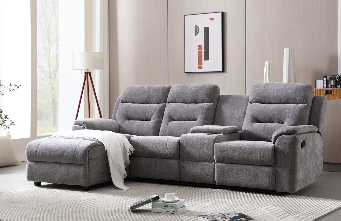 KURT 2 SEATER CHAISE WITH CONSOLE
