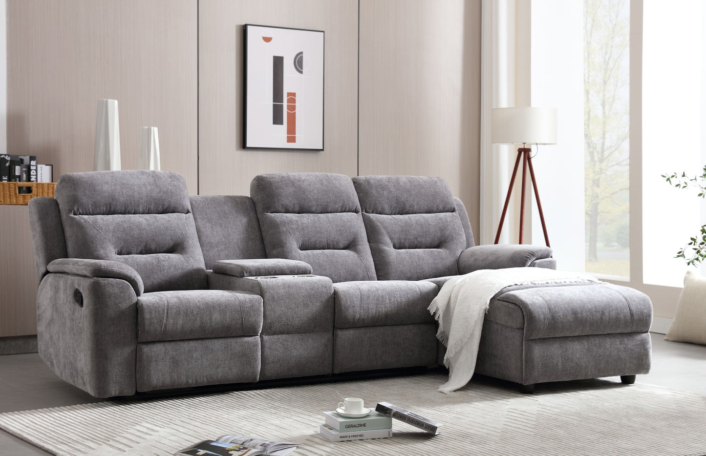 KURT 2 SEATER CHAISE WITH CONSOLE